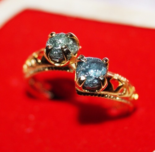 2.05CTS Blue Rough Diamond Engagement Ring, Uncut Raw Diamond925 silver Ring - Picture 3 of 6