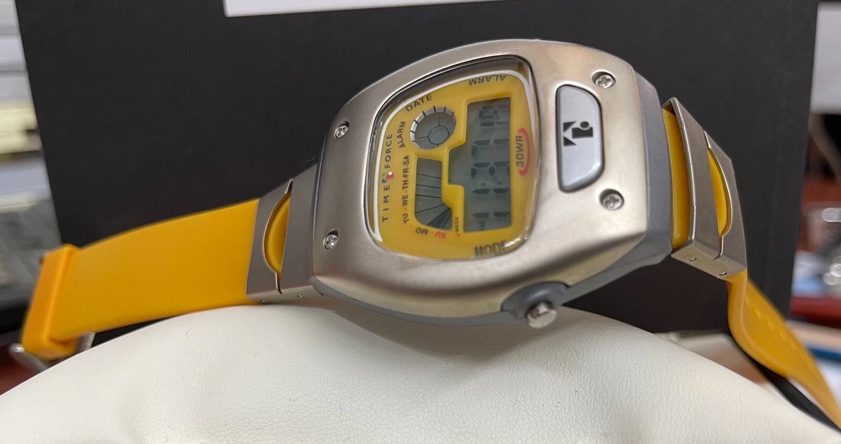 Time Force Chronograph LCD digital watch yellow-orange Unisex Alarm 39 mm Retro