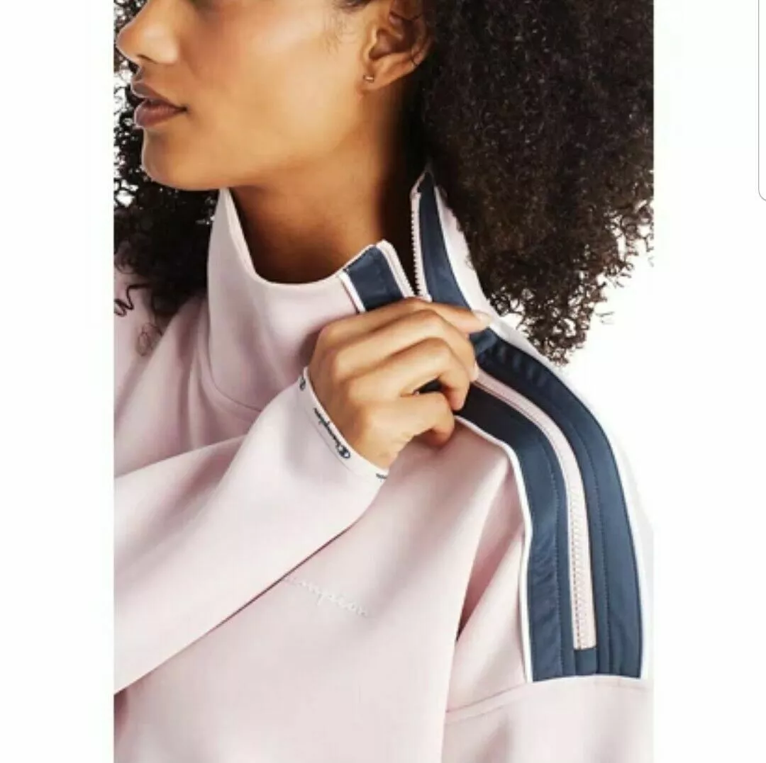 Champion Womenu0026#039;s Sport Zip Mock Neck Pullover Hush Pink Oversized Sz.S  | eBay