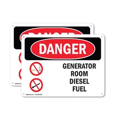 (2 Pack) Generator Room Diesel Fuel OSHA Danger Sign Decal Metal Plastic