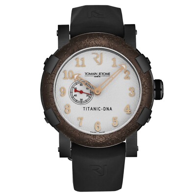 Romain Jerome Mens 'Titanic' White Dial Black Rubber Strap Watch RJ.TI.AU.203.20