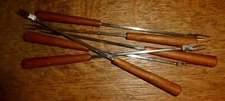 Mid Century Modern Fondue Forks Teak Wood Stainless Steel Japan Set of 6 SA1