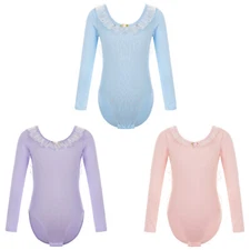 Kids Girls Ballet Dance Leotard Ruffles Unitard Long Sleeve Jumpsuit Butterfly