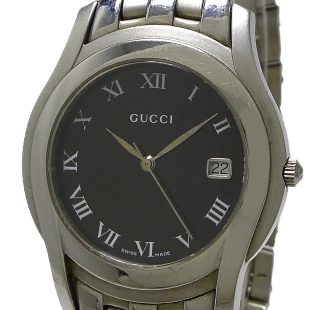Montre Gucci 5500M 35 mm quartz homme d'occasion cadran noir fabrication suisse ronde vintage