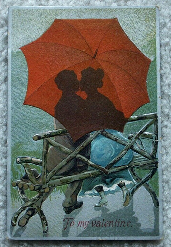 Vintage 1908 VALENTINE Postcard Postkarte Carte Postale Embossed Umbrella Used
