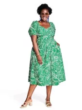 Tabitha Brown 20W/22W Linear Floral Print Short Sleeve Tie-back Dress - Target