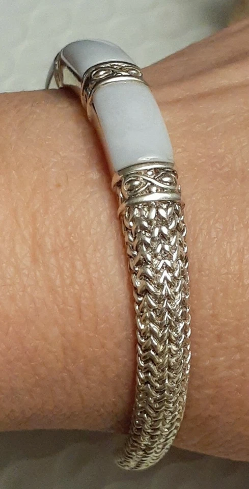Brazalete vintage de plata esterlina con textura de ágata de encaje azul promedio  Foto 3 de 4