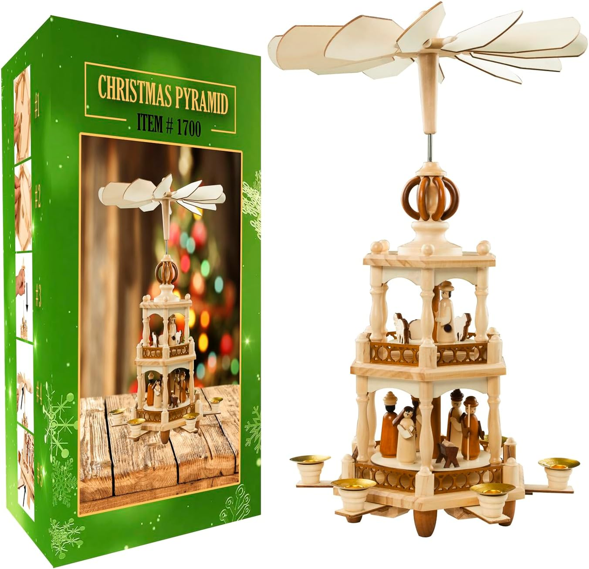 German Style Christmas Pyramid Carousel Decoration – 17.5 Inches 