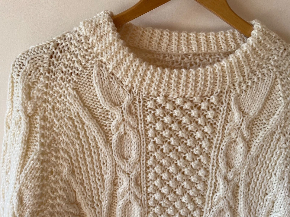 Gorgeous Hand Knitted Aran Fisherman's Sweater Cream Unisex - Image 3 of 4