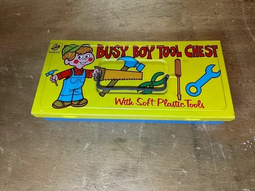 Vintage BUSY BOY TOOL CHEST No Tools Ohio Art 1960s Metal Tin GREAT Decor Piece
