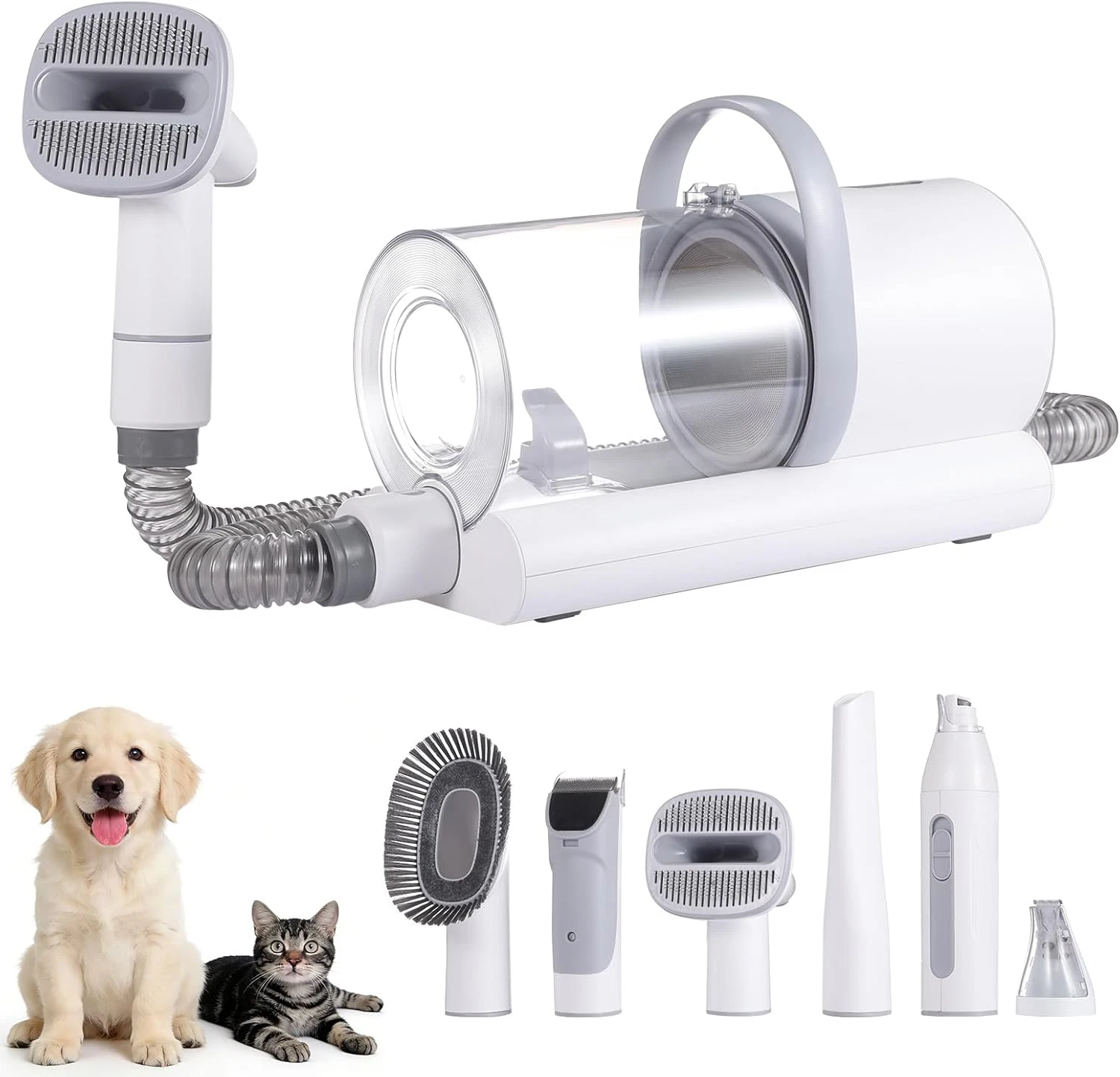 6-in-1 Dog Grooming Kit & Vacuum, Low Noise Pet Hair Remover for Cats & Dogs