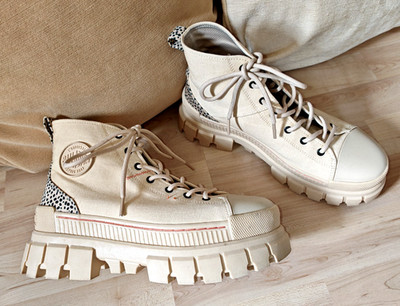 PALLADIUM Canvas-Boots 41 beige Plateau Schuhe sehr gut Schnür-Stiefel RAR
