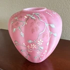 New ListingFenton Pink Art Glass Vase Hand Painted Floral Design Decorative