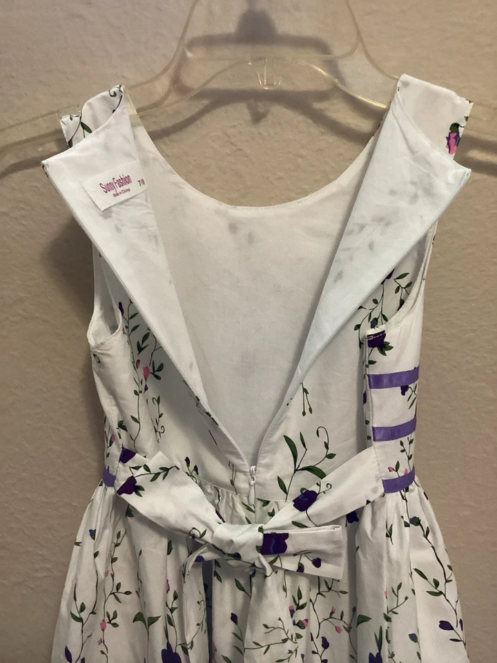 .Girls Size  7/8 sundress.   Sunny Fashion brand.   Purple flower design   - Image 4 of 4