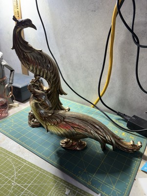 Vtg Syroco Gold Gilt PEACOCK BIRD Statues Set of 2 Hollywood Regency MCM