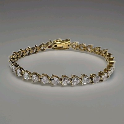 LENOX Yellow Gold Over .925 7.5in Tennis Bracelet W/ Heart cut White Topaz Stone