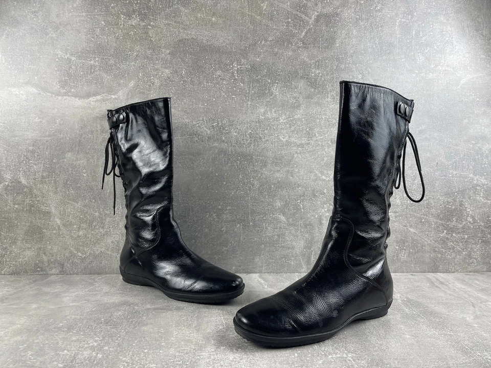 Botas Avant-Garde Y2K charol negro brillante media pantorrilla talla 39 años 2000 Foto 4 de 4