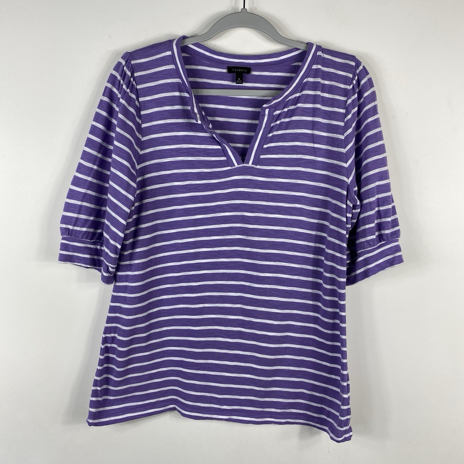 Talbots Size Medium Striped Split Neck Tee Top Pu… - image 2