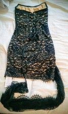 Black Lace Over Beige Cocktail Dress