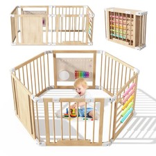 NAIZEA Wooden Baby Playpen,Adjustable Multi-Shape Play Yard for Baby and Toddler