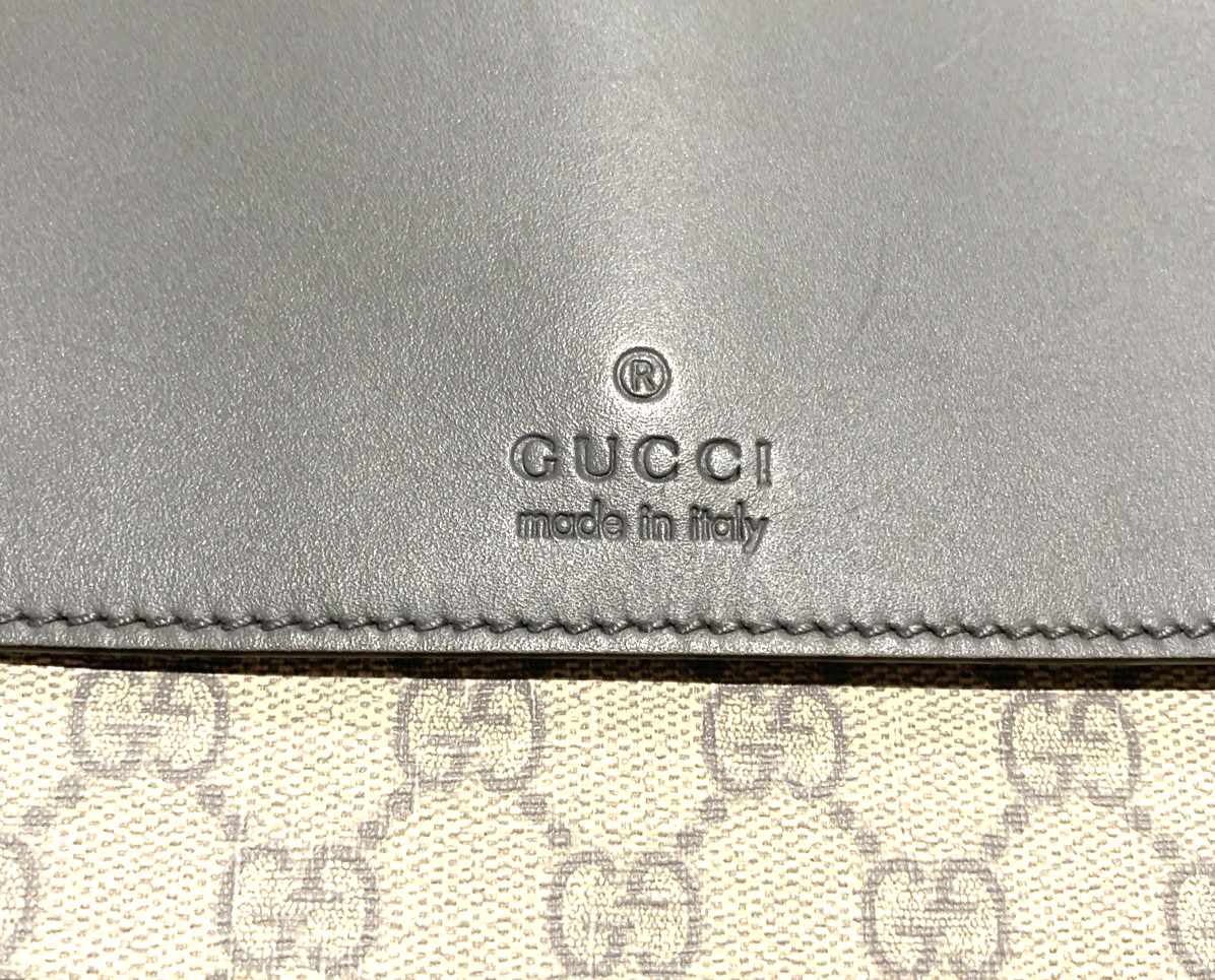 GUCCI Grey Leather and Coated Microfiber Messenger Handbag