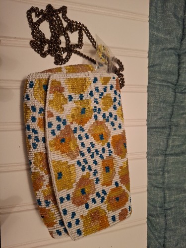 Anthropologie Vera Braded Clutch Chain Strap Rare Color Blue White Yellow Orange - Picture 4 of 24