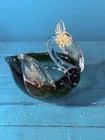 Vintage Murano Glass Swan Candy/Trinket Dish Italy Sticker Art 4" Green