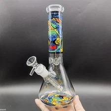 10 Inch Dog Themed Colorful Glass Bong Heavy Beaker Hookah Water Pipe with Bowl