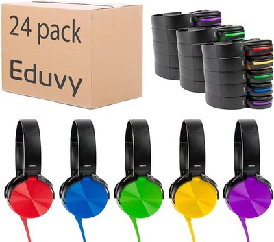 School Headphones Bulk 24 Pack Mixed Color Durable