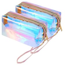 Zippered 2-Piece Iridescent Makeup Bag Set Organized Storage for Travel Needs