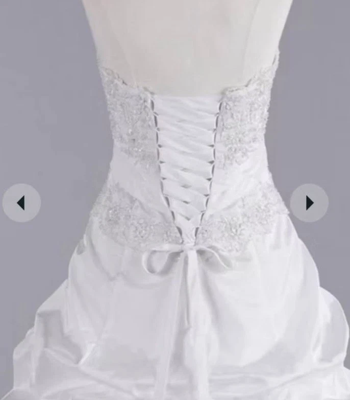 David’s Bridal Taffeta Beaded Metallic Lace Bodice Wedding Dress Sz12 #T9325 NWT - Image 4 of 4