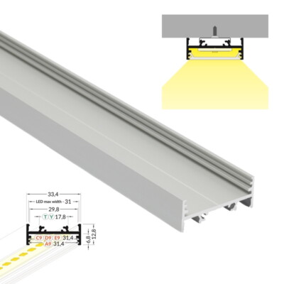 ALU Profil / Leiste VARIO30-01 für LED Streifen + Abdeckung AUFBAU silber