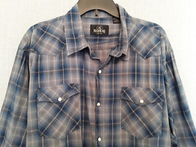Red Head Shirt 2XLT Pearl Button Down Long Sleeves Western Blue Gray Plaid Men's