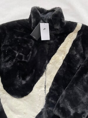 Nike Faux Fur Big Swoosh Oversized Jacket Womens-Small Black Nike Faux Fur Big Swoosh Oversized Jacket Womens-Small Black