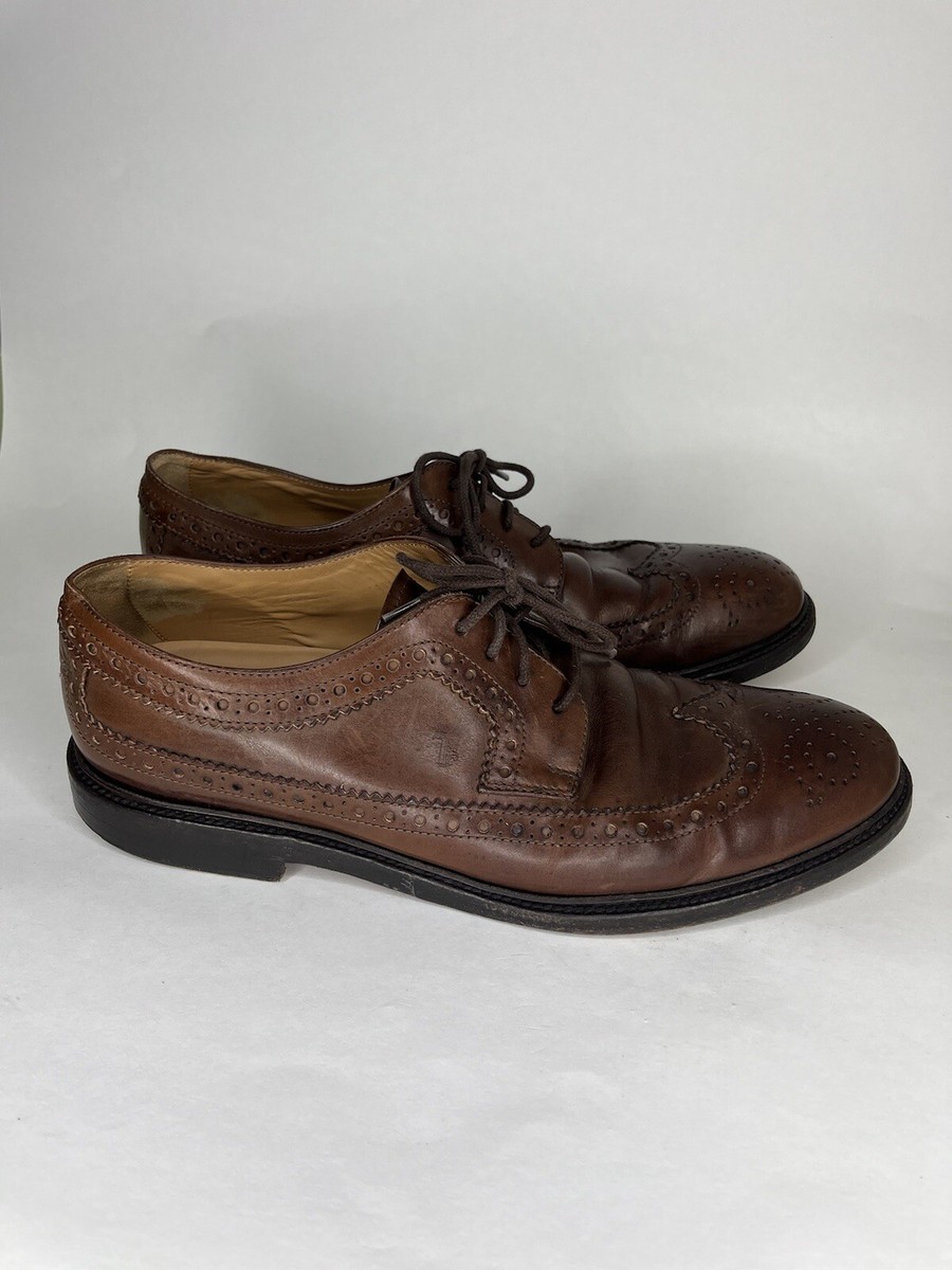 Tods Shoes Oxfords Lace Up Men Size 9 Brown Leather Wing Tip  display picture 1