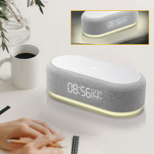 Digital Alarm Clock 15W Phone Wireless Charger Thermometer Date LED Night Light - Picture 4 of 16