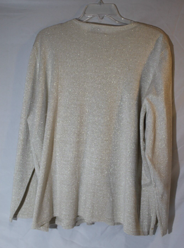 Alfred Dunner 2 in 1 Sweater Beige Gold Sequins Beaded Open Front Women's 1X - Picture 2 of 11