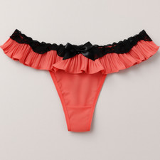 E et D S90 Pleated Ruffle Thong with Lace Trim and Satin Bow Accent S,M,L,XL