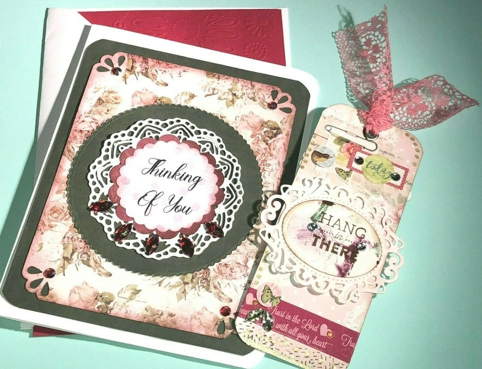 Sympathy Encouragement Hero Hang in there OOAK 5x7 Greeting card + gift tag Pink - Image 2 of 4