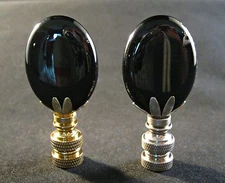 Stone Lamp Finial-BLACK AGATE Lamp Finial W/Brass or Nickel Base (1-PC.)