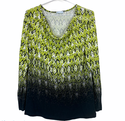 W Lane Womens Size M Green/Black Long Sleeve Blouse