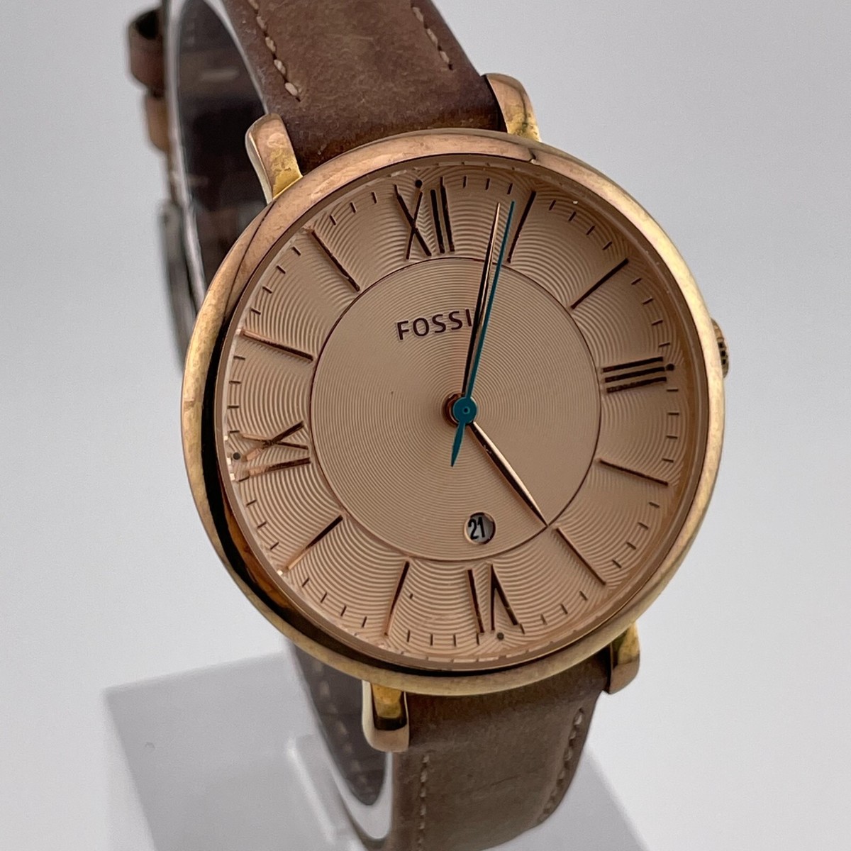 Fossil Jacqueline Watch ES3736 Womens Date 36mm Case Beige Leather