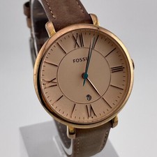 Fossil Jacqueline Watch ES3736 Womens Date 36mm Case Beige Leather Band Quartz
