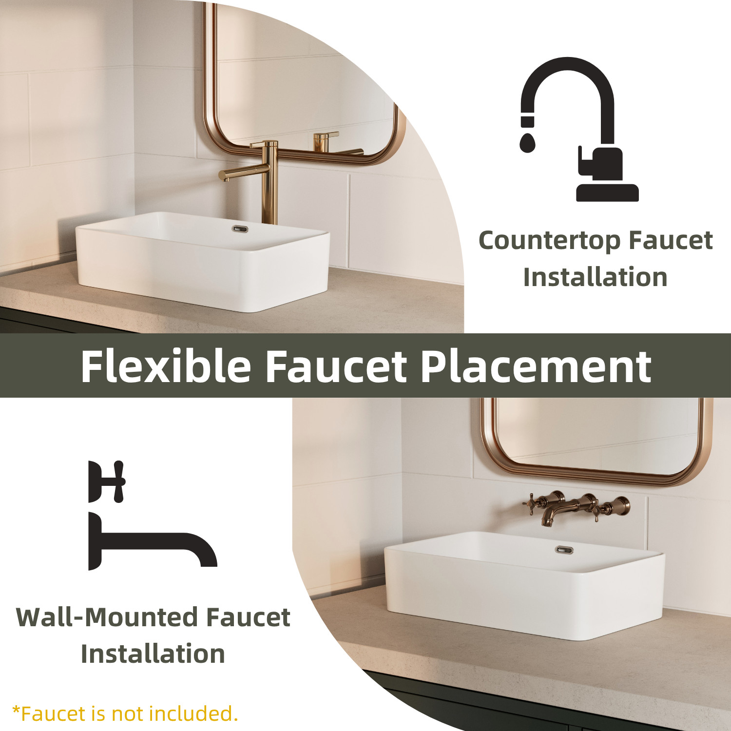 Los Flexi 22" x 13" White Porcelain Rectangular Vessel Sink with Rear Overflow