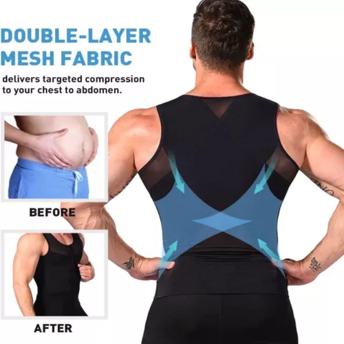 Men Slimming Body Shapewear Gynecomastia Compression Vest Zip Up Shirt Tank Tops - Picture 8 of 24