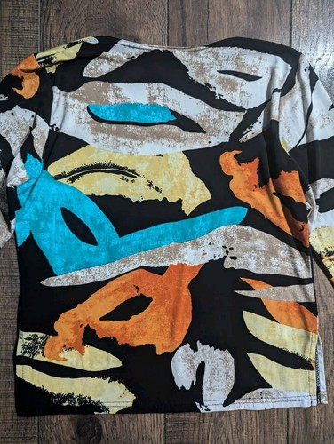 Valentina Women's Orange Blue Colorful Rayon Stretch Blouse Rhinestones Small - Picture 12 of 15