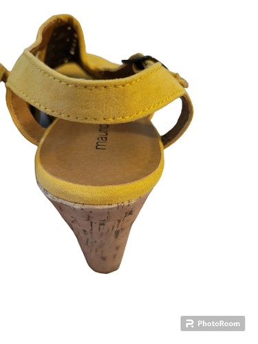Maurices Jessie Woven Wedge Sandles Sz 8M Yellow Faux Suede Cork Wedge - Picture 13 of 14