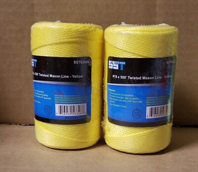 2 Rolls of Masonry Line #18 x 500' Twisted Mason Line - Yellow- 1000' Total