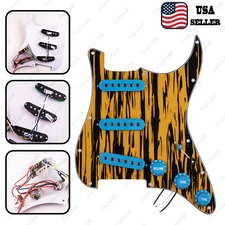 Prewired-Loaded SSS Pickguard Alnico V Pickups For Strat Tea Yellow Wicker&LBlue