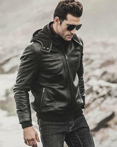 Leather Jacket with Hood Men Black Pure Lambskin Size S M L Leather Jacket with Hood Men Black Pure Lambskin Size S M L